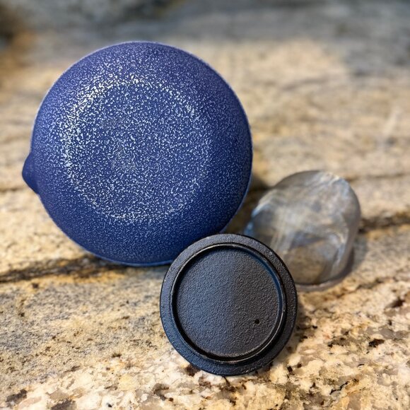 Blue Cast Iron Teapot Floral Pattern Japanese Style - Picture 3 of 5